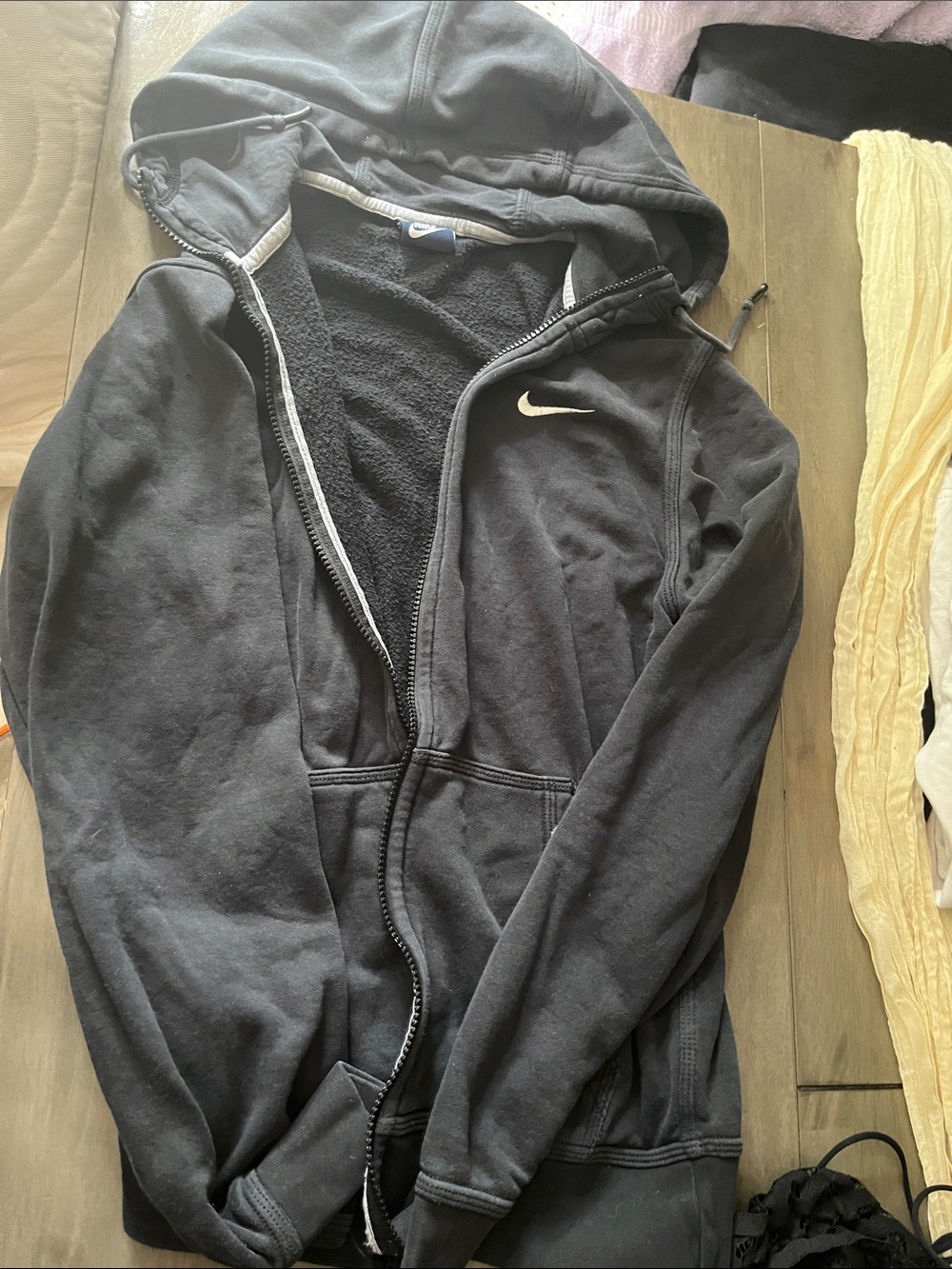 Nike Black Hooded Zip Jacket with White Swoosh